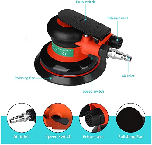 ATAAY Buffer Random Exzenterschleifer Pneumatischer Exzenterschleifer Luftschleifer, 125 mm Vakuum-Exzenter-Polier-/Schleifmaschine Pneumatische Werkzeuge Effizientes Polieren – Bild 8