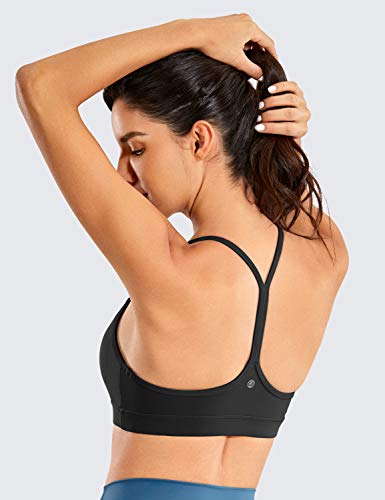 Crz Yoga Y Back Womens Sports Bra - Padded Racerback Spaghetti Thin Strap Low Impact Backless Workout Sexy Low Cut Yoga Bra Black X-Large #TOP2
