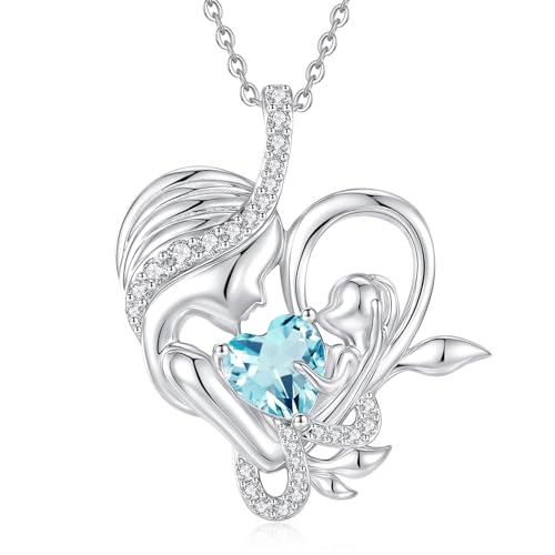 FANCIME Birthstone Mother & Child Heart Necklace - Tree of Life Pendant I Love You Mom Jewelry Gift for Mom, Grandmother, Wife, 16