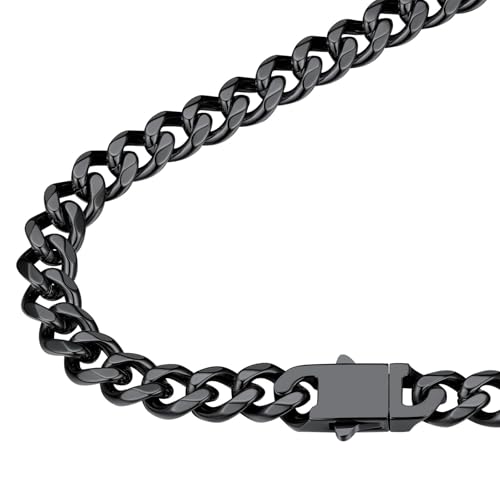 FindChic Cuban Link Chain for Men, 6/9/12mm Necklace Chain, Black/Gold Plated/Stainless Steel Necklace, Hypoallergenic & Tarnish-Proof Men's Jewelry Hip Hop Accessories, 18-30" Length Option