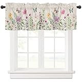 CyCoShower Valance Curtains for Small Kitchen Windows Rod Pocket Window Valances Summer Flower Vinta