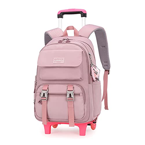 Rolling Backpack For Girls Solid Color Kids Trolley Bookbags With Wheels Elementary School Students Schoolbag #TOP1