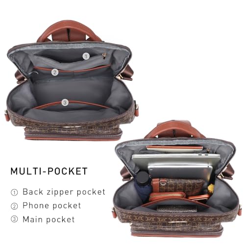 Image of JULIE FERRARO Women Convertible Backpack Purse, Large PU Leather Travel Backpack with Multi Pockets, Shoulder Handbag Set with Wristlet for Work, Travel & Daily Use