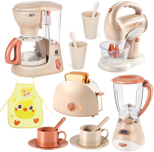 Spielzeug ab 3 Jahre - kinderküche zubehör mit Kinder kaffeemaschine ,Mixer kinderküche ,Toaster and kinderschürze ,Geschenk mädchen & Junge 3 4 5 6 7 Jahre
