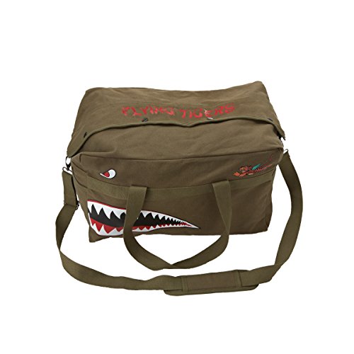 AVG World War 2 P-40 Warhawk Flying Tigers Canvas Expandable Duffel Bag Shark Teeth Design Aviation