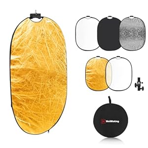 WELLMAKING 24” x 36” (60 x 90cm) Photography Reflector 5-in-1 Collapsible Light Reflector with Bag & tilt Adapter, Portable Light Reflector Photography Panel for Studio Video & Outdoor Lighting