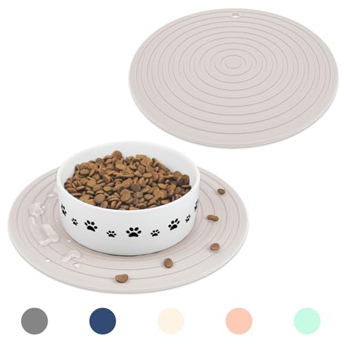 Ptlom 2 Pack Dog Food Mats Anti-Slip Dogs Bowl Mat for Food and Water, Waterproof Dog Feeding Tray Prevent Messy Spills to Floor, Silicone Pet Placemat Puppy Dish for Small Medium and Large Dogs Cats