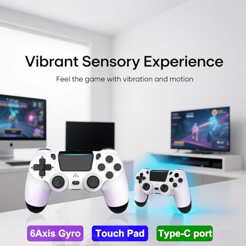 MOVONE Wireless Controller for PS4,Dual Vibration Game Joystick/Motion Sensing/Touchpad/Speaker/3.5mm Headphone,Compatible with PS4/Slim/Pro Console/PC(white+black) - Thumbnail 5