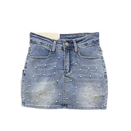 Jupe en jean avec perles et taille haute trapèze élégante