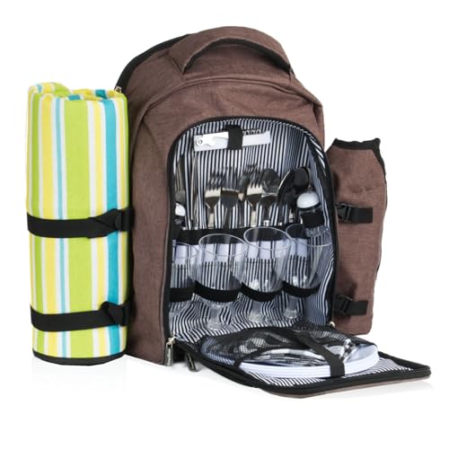 CampFeuer Picknickrucksack 32-teilig | Picknickset für 4 Personen | braun meliert | mit...