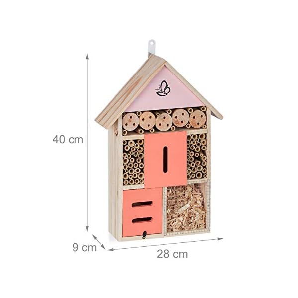 Relaxdays Insektenhotel, Nisthilfe Wildbienen & Käfer, Garten, Balkon, Bienenhotel zum Aufhängen, HBT 40x28x9 cm, Natur – Bild 5