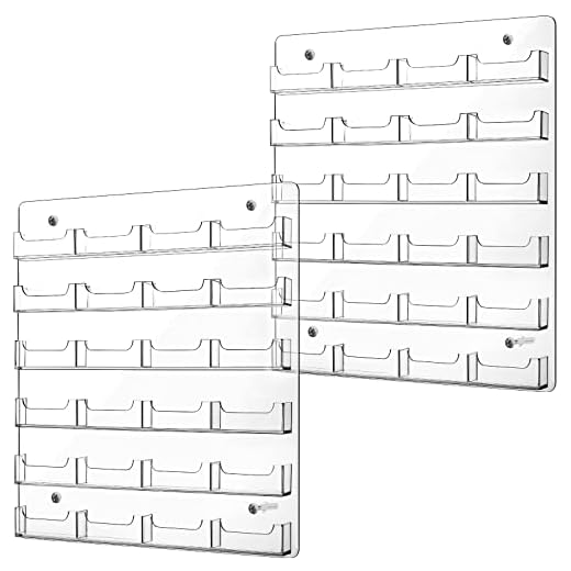 2 Pieces Acrylic Business Card Holder Wall Mount Clear Sticker Display Rack Multiple Clear Acrylic Card Organizer Sticker Display Stand Pre Drilled Index Card Storage (24 Pockets/ 17.7 x 15.7 )