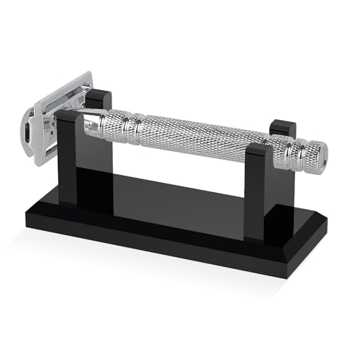 Linkidea Acrylic Men's Razor Stand, Stable Bathroom Holder for Safety Razors, Easy Clean, Compatible with Viking Blade Chief & Shaving Revolution Razors (Black)