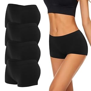 Uizuooy 4er Pack Damen Boxershorts Pantys Seamless Slips Damen Atmungsaktiv Panties Weich Stretch Frauen Unterwäsche Mikrofaser ohne Seitennähte Schwarz BL S/M
