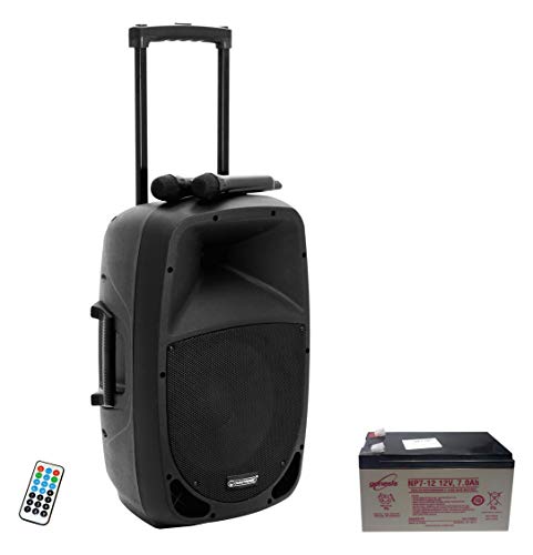 Omnitronic Set MES-15BT2 - Tragbares 15-PA-System mit 2 UHF-Funkempfängern, Audioplayer, Bluetooth & Akku - Schwarz