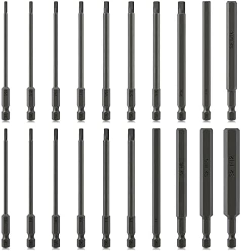 K Kwokker 20PCS Hex Head Allen Wrench Drill Bits, 100mm Long Hex Wrench Magnetic Screwdrivers Allen Key Bit Set for Assembling IKEA Furniture (10pc Metric & 10pc SAE