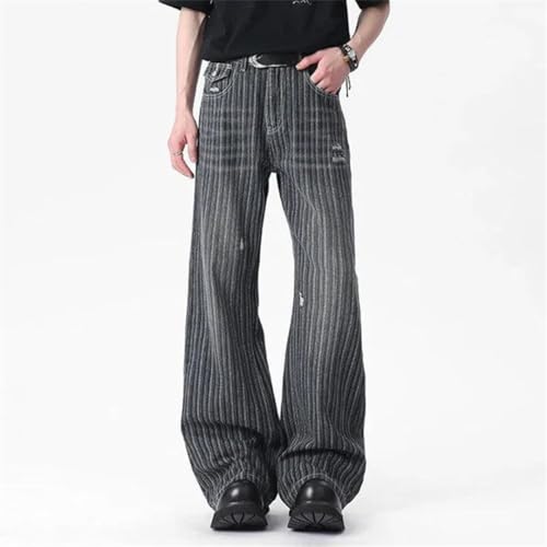 Men's Vertical Nail Button Washed Jeans Striped Niche Design Denim Pants3