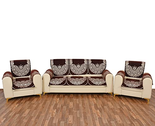 Image of 5 Seater Sofa Cover (3+1+1) with Arm Covers - Premium Stretch Fit, Soft & Durable Couch Protector Soft Fabric Sofa Slipcover (Coffee Brown)