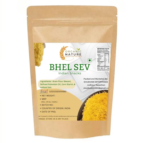 Image of ORGANIC NATURE Nylon Sev for Bhel - Fine Besan Sev for Chaat, Sevpuri, Bhel Puri | Non-Spicy Indian Snack | 200g