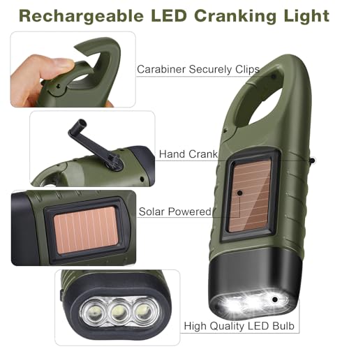 Mudder 4 Pack Hand Crank Solar Flashlight LED Emergency,Green, Black - Image 4