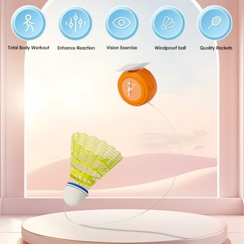 Badminton Rebound Trainer Tragbarer Badminton Trainer Trainingshilfe Badminton Badminton Einzelspieler Rückpralltrainer Badminton Selbstlerngerät für Badmintonplätze, Garten, Parks, Wohnzimmer, Balkon