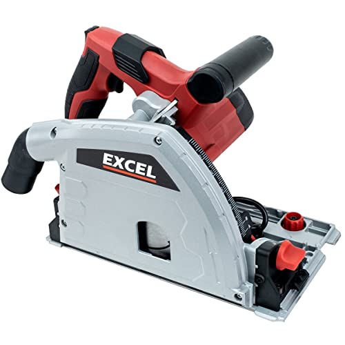 Excel 165Mm Plunge Saw 1200W/240V Guide Rail Set With Blade ~ 50Hz With 1.4Mm Guide Rail, Joiner, Clamps, Hex Key, Blade - Cutting Capacity 55Mm @ 90° And 42Mm @ 45° - Bench Saw - Circular Saw - 2