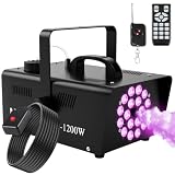 Macchina del Fumo 1200W, 18 LED RGB, 13 Colori, 6000 FCM di Portata, Preriscaldamento Veloce, Telecomando Wireless per Halloween, Feste, Matrimoni, Discoteca, DJ, Effetti Scenici