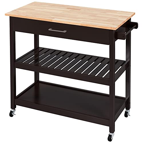 Yaheetech Plan de Travail Desserte sur roulettes Meuble de Cuisine 101 x 51 x 92 cm 2 Roues avec Frein 1 Tiroir 2 Étagères Espresso