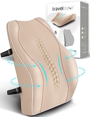 Travel Ease Ergonomisches RückenKissen aus Memory Foam, Lendenkissen für Bürostuhl, Autositz, Rollstuhl, mit Antistatischem, hautfreundlichem Bezug und für eine Bequeme Sitzhaltung (Beige)