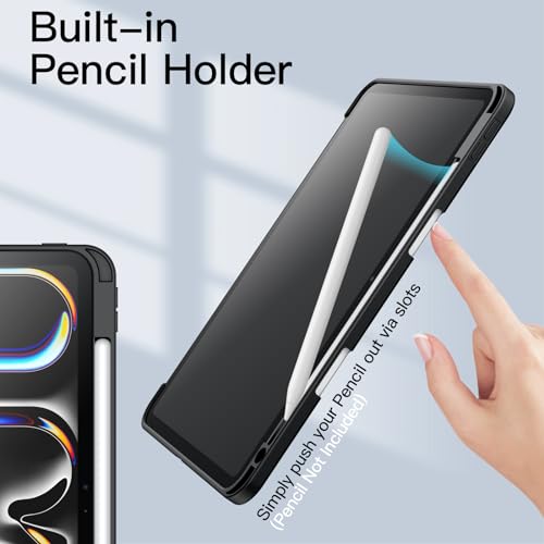 Image of JETech Cover Case for iPad Pro 11-Inch M5 /M4 2025 /2024 (6th /5th Generation) with Pencil Holder, Clear Transparent Back Shell Slim Stand Shockproof Tablet Cover, Auto Wake /Sleep (Black)