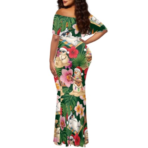 Image of Polynesian Dresses for Women Off Shoulder Maxi Dress Puletasi Samoan Dresses S-7XL