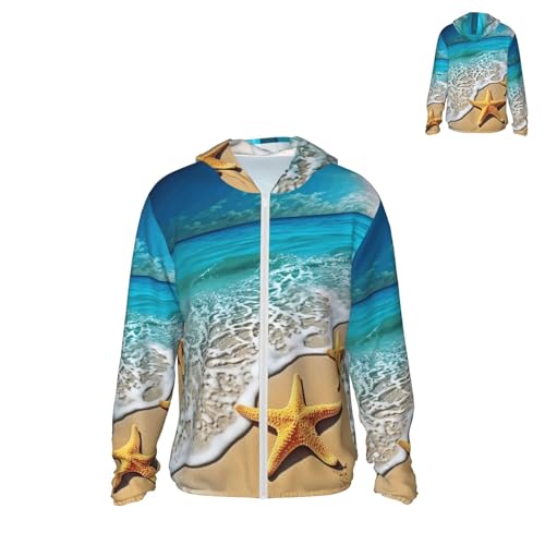Men's UPF 50+ Sun Protection Hoodie Long Sleeve Fishing Shirts Quick Dry Starfish Beach Sea Water Sun Shirt Jacket