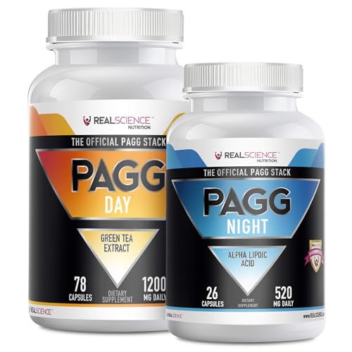 The Official Pagg Stack 4 Hour Body by Tim Ferris, Fat Burning and Muscle Building Support, Green Tea Extract Day Supplements (78 Caps) and Alpha Lipoic Acid Night Supplements (26 Caps)