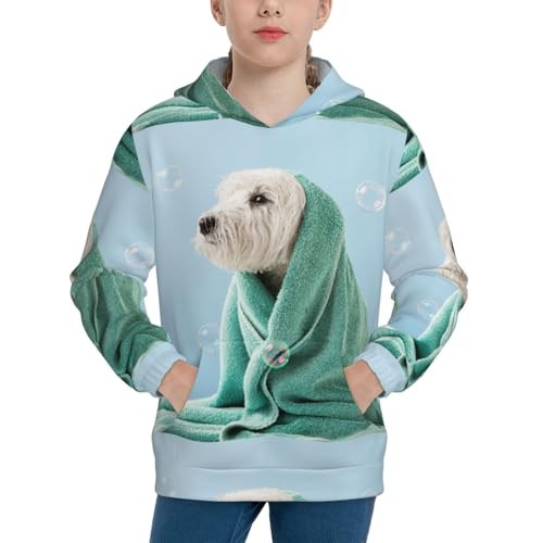 Dog Wrapped in Towel Kid Hoodies Boys Sweatshirts Girls Pullover with Pocket