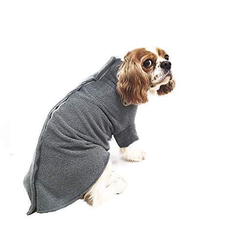 Ancol Simply Dry Deep Drying Dog Coat Grey Microfibre Fabric for Warmth and Dryness, Fastens with Hook and Loop Tab