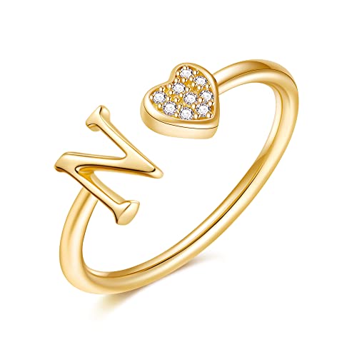 Image of Initial Rings for Teen Girls - S925 Heart Sterling Silver Rings for Teen Girls | 14K Gold /Rose Gold /Sterling Silver Plated Ring for Girls Kids Women Ring for Teenager Girls Gifts Adjustable, No Tarnish, Hypoallergenic