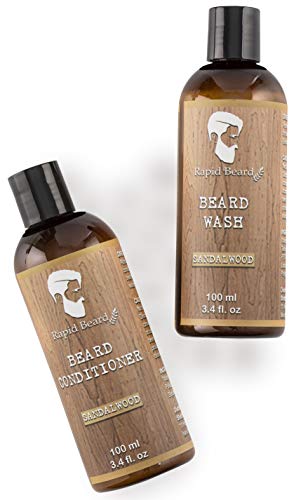 Beard Shampoo And Beard Conditioner Wash & Growth Kit For Men Care - Sandalwood - Softener & Moisturizer For Grooming Hydrating, Cleansing & Refreshing Beard & Mustache Facial Hair Gift Set #TOP2