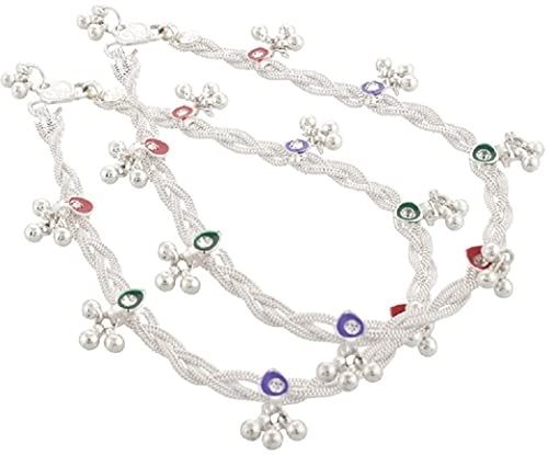 Image of Indian Traditional White Metal Anklets Payal Pair for Women Girls with Attached Ghungroo - Fashion Designer Barefoot Foot Imitation Jewellery