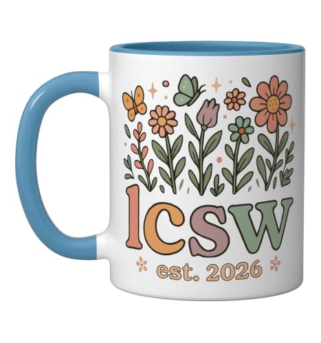 LCSW Est 2026 Licensed Clinical Social Worker Ceramic Mug, Blue/White, 11oz