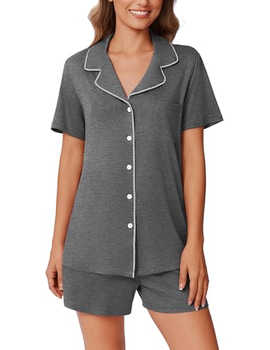 Image of Ekouaer Pajamas Set for Women 2 Piece Pjs Short Sleeve Sleepwear Button Down Lounge Shorts Sets S-XXL