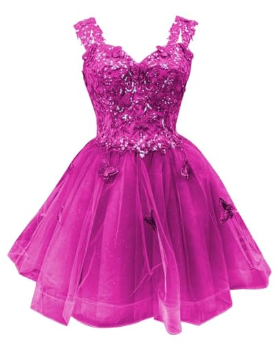 Image of Youjiayi 3D Butterfly Short Homecoming Dresses for Teens Off Shoulder DAMA Dresses for Quinceanera Glitter Sequin Prom Dress