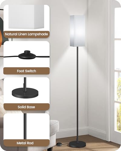 Image of Floor Lamp, Pole Lamp with Foot Switch, Modern Standing Lamp Shade, Minimalist Freestanding Lamp (Bulb Not Included), for Living Room, Bedroom Office ETL Listed, Black and White CW07LD05