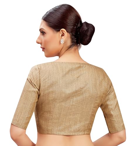 Image of Studio Shringaar Women's Golden Brocade V Neck Readymade Saree Blouse