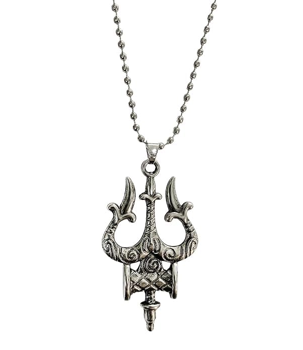 Fancy & Stylish Solid Bolenath Mahadev Mahakal Lord Shiva Trishul With Damru Locket Pendant Necklace With Chain Silver Metal Pendant For Boys-image-16