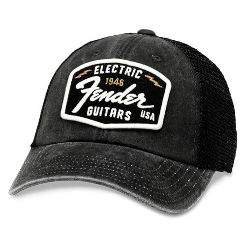 AMERICAN NEEDLE Raglan Bones Fender Electric Guitars Baseball Cap Buckle Strap Dad Hat (FEND-1908A-BLK)
