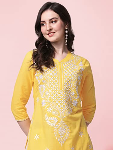 Image of MIRCHI FASHION Pure Cotton Lucknowi Chikankari Embroidered Kurta Set | Straight Fit Kurta Pant Outfit | Ethnic Office Wear & Daily Style 2 Piece Collection