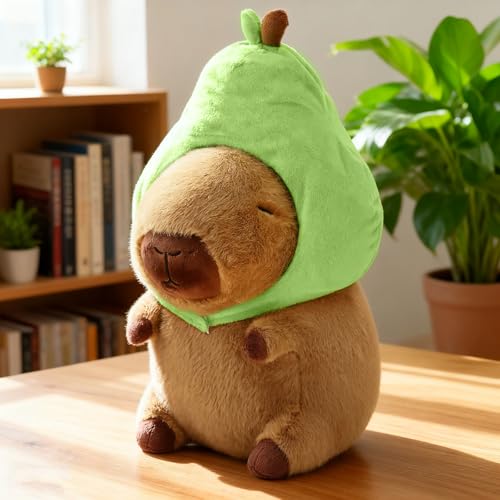 Image of Capybara Plush, Cute Capybara Plush Toy Wear Removable Avocado Hat, Kawaii Soft Capybara Plushie Pillow, 14 inch Capybara Stuffed Animal Hugging Plushy Gifts for Kids Adults (Medium)