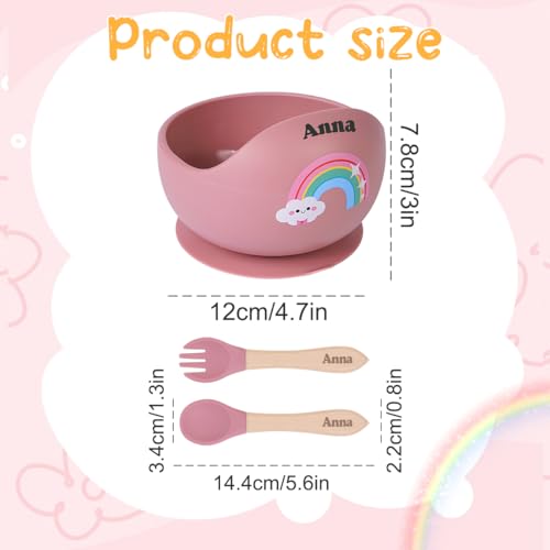 TYRY.HU Kindergeschirr Set mit Namen,Baby Silikon Geschirrset,Einschließen Babyschüsseln mit Saugnapf Löffel und Gabel Fütterung,Entwöhnungszubehör für Kleinkinder Babyfütterungsset