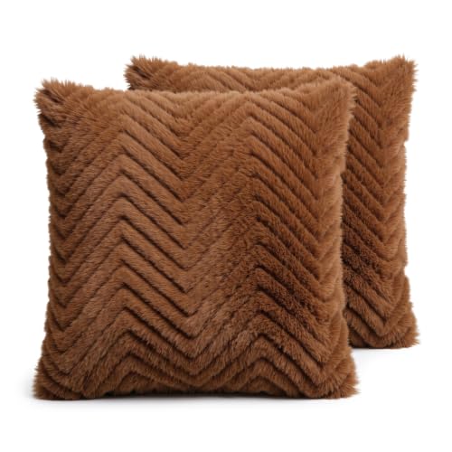 Image of Wakefit Designer Cushion Cover | 12x12 inch | Plush Fur Feel | Velvet Fabric | Machine Washable | Pack of 2 | Fur Brown