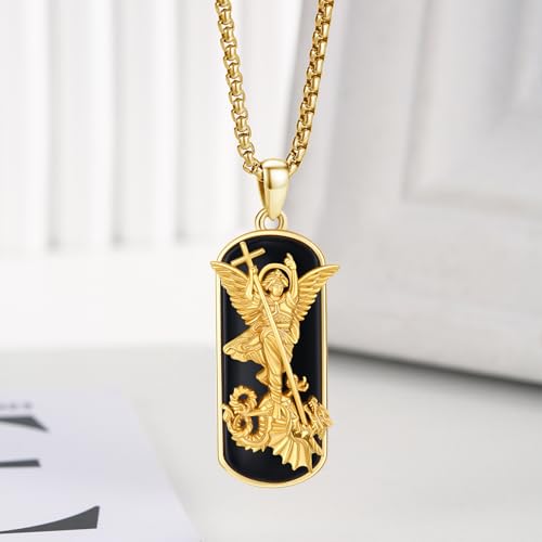 Gold Patron Saint Amulet Necklace 925 Sterling Silver Black Onyx Patron St Amulet Medal Protection Pendant Jewelry for Women Men2